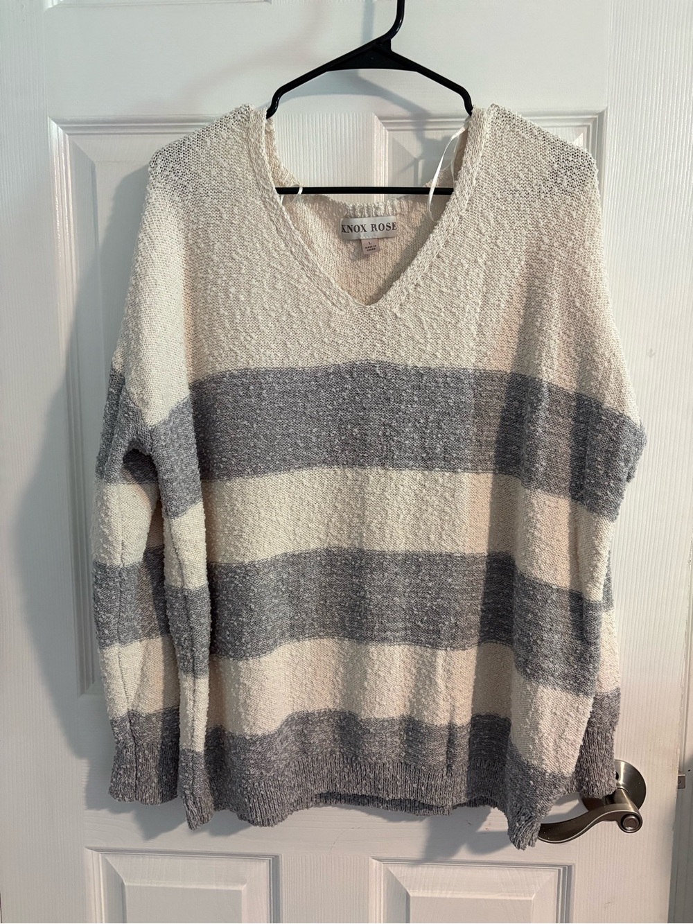 Knox Rose Cream and Gray Striped V-Neck Pullover